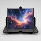 Amplificador de pantalla para móvil negro, vista frontal con imagen de galaxia ampliada