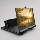 Amplificador de pantalla para móvil negro, vista lateral con paisaje ampliado